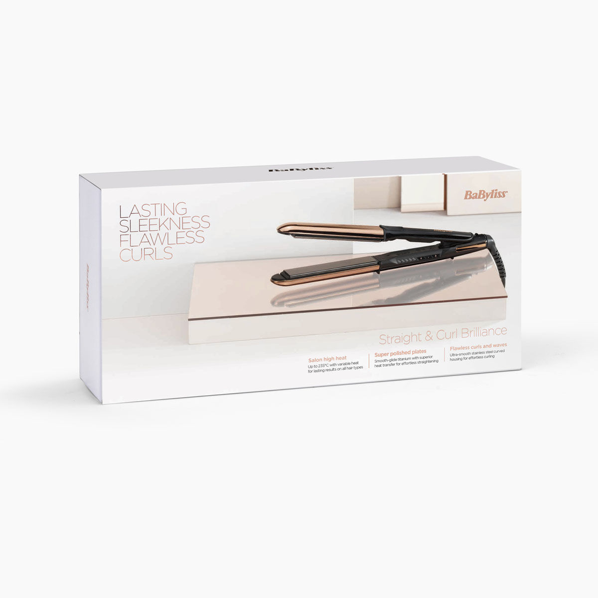 Titanium Brilliance Straight & Curl in Rose Gold packaging